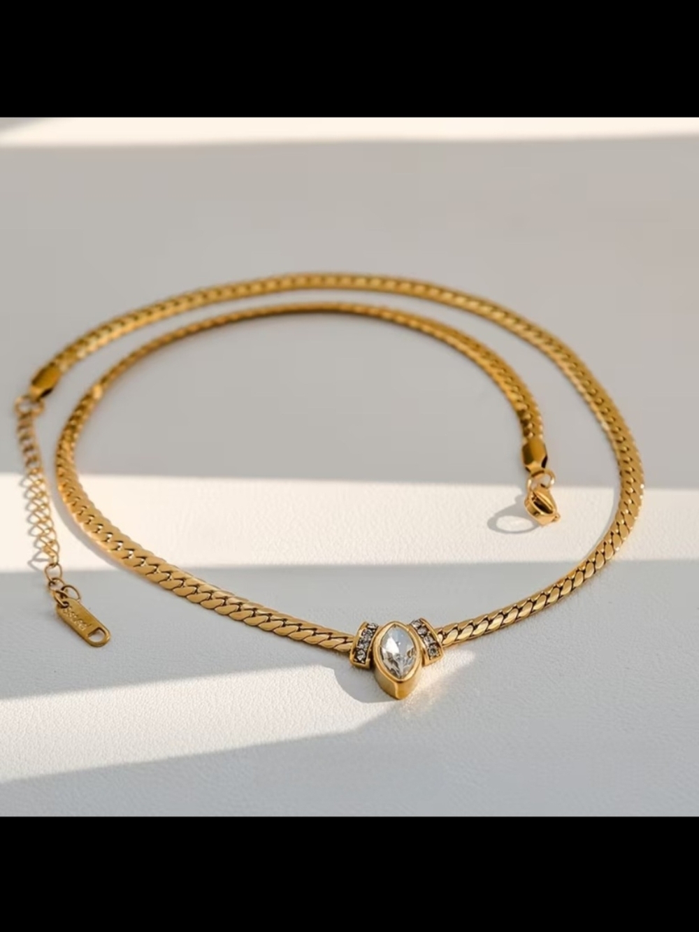 Gold Chain Necklace w/ Crystal Pendant Minimal Chic
